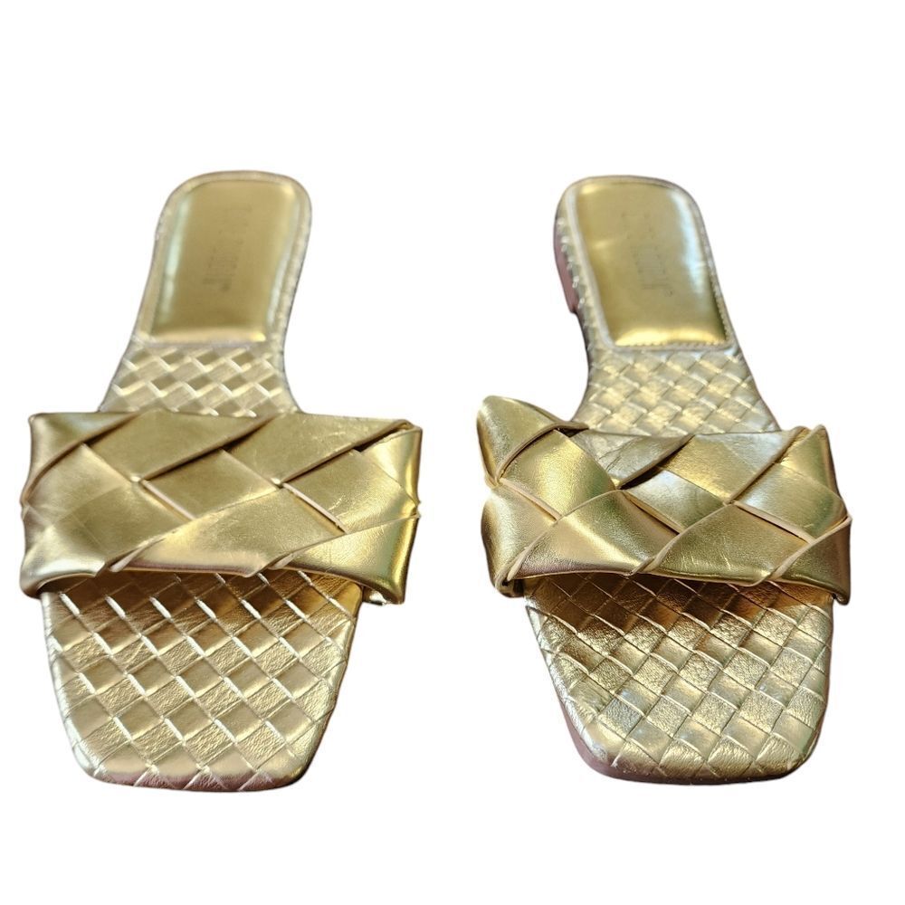 Cape Robin gold woven open toe slides 8.5